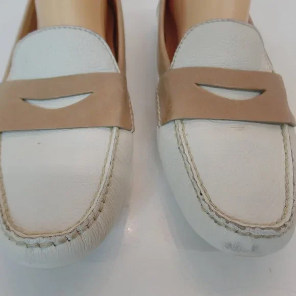 Cole Haan Air White & Tan Leather Slip on Driving Loafers Shoes Sz 9 #D39386 - Picture 1 of 16